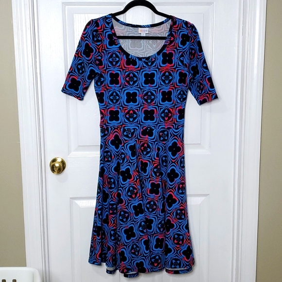 Women's LLR Nicole Dress Size Medium Blue with black and hot pink - Picture 1 of 4